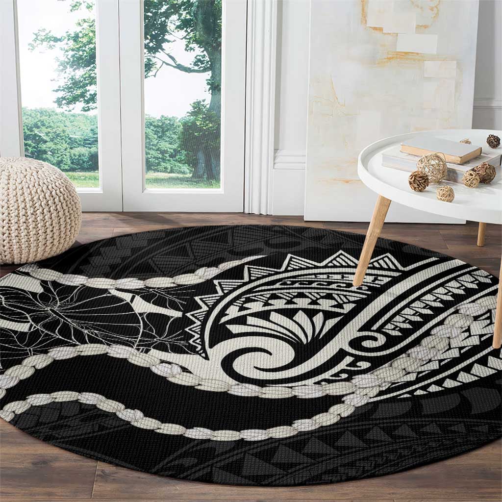 Aloha Hawaii Kalo Pikake Lei Round Carpet Chest Tattoo Black Hawaiian Pattern