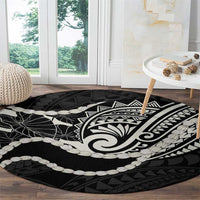 Aloha Hawaii Kalo Pikake Lei Round Carpet Chest Tattoo Black Hawaiian Pattern