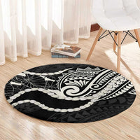 Aloha Hawaii Kalo Pikake Lei Round Carpet Chest Tattoo Black Hawaiian Pattern