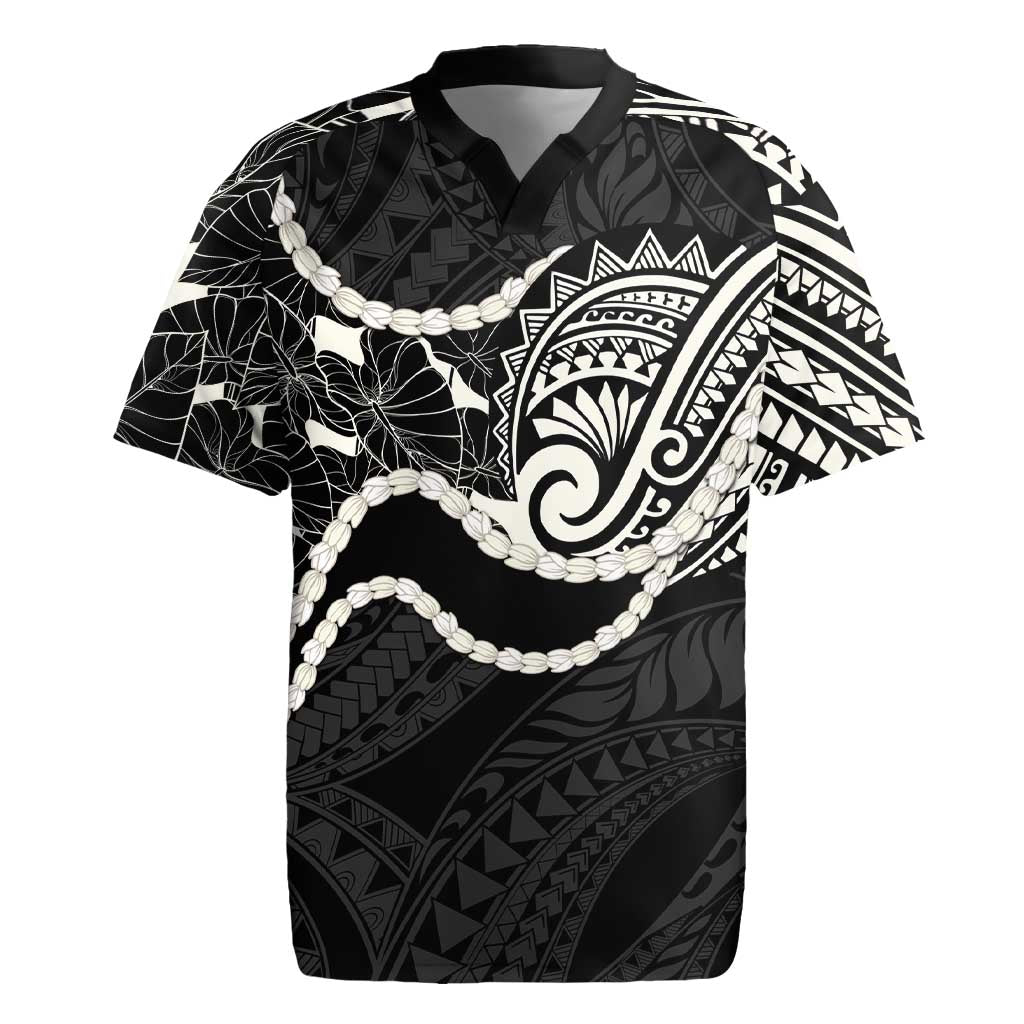 Aloha Hawaii Kalo Pikake Lei Rugby Jersey Chest Tattoo Black Hawaiian Pattern LT14 Black - Polynesian Pride