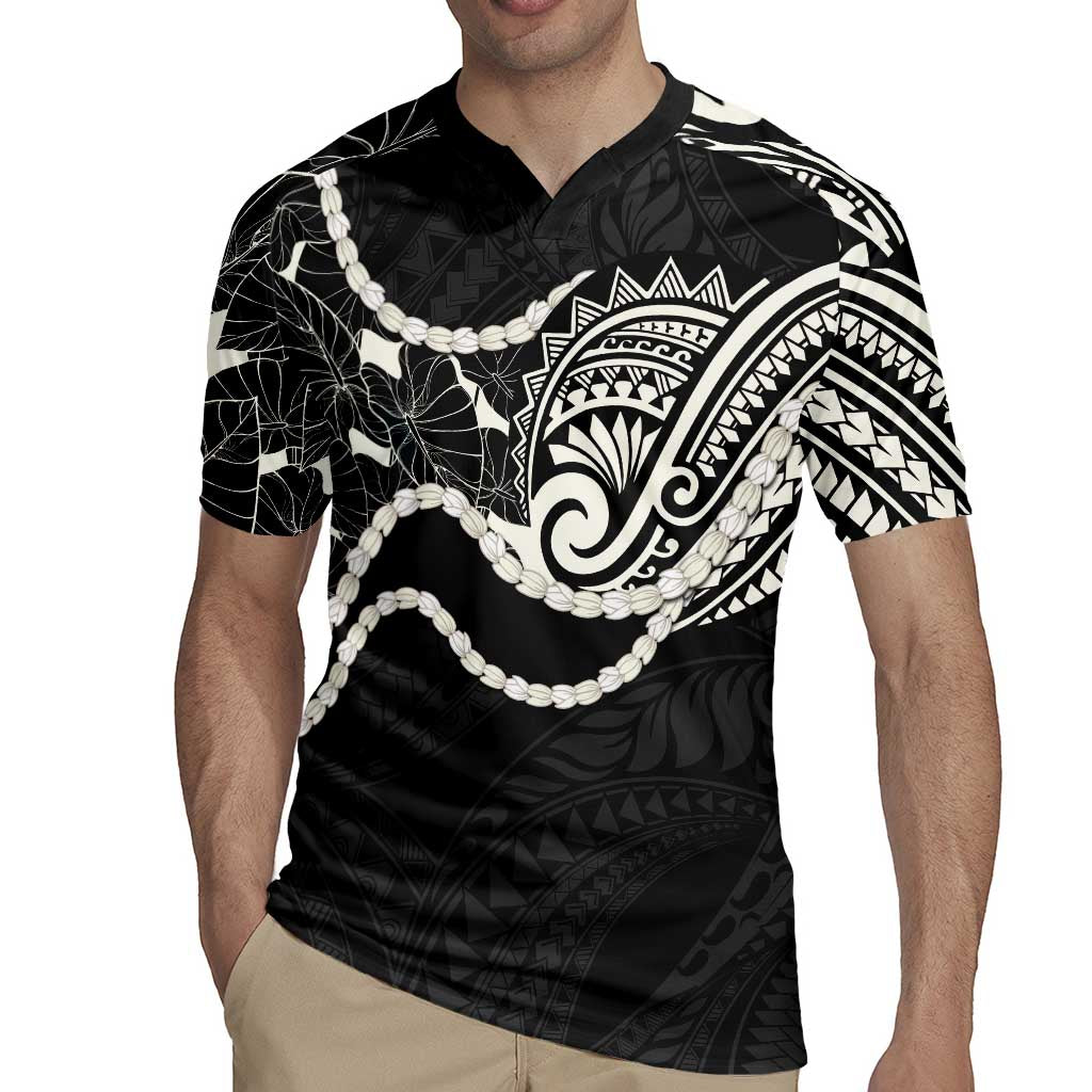 Aloha Hawaii Kalo Pikake Lei Rugby Jersey Chest Tattoo Black Hawaiian Pattern LT14 - Polynesian Pride