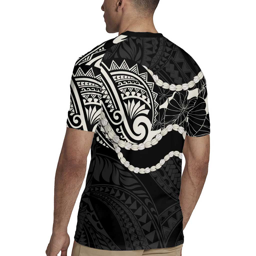 Aloha Hawaii Kalo Pikake Lei Rugby Jersey Chest Tattoo Black Hawaiian Pattern LT14 - Polynesian Pride