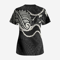Aloha Hawaii Kalo Pikake Lei Scrub Top Chest Tattoo Black Hawaiian Pattern LT14 - Polynesian Pride