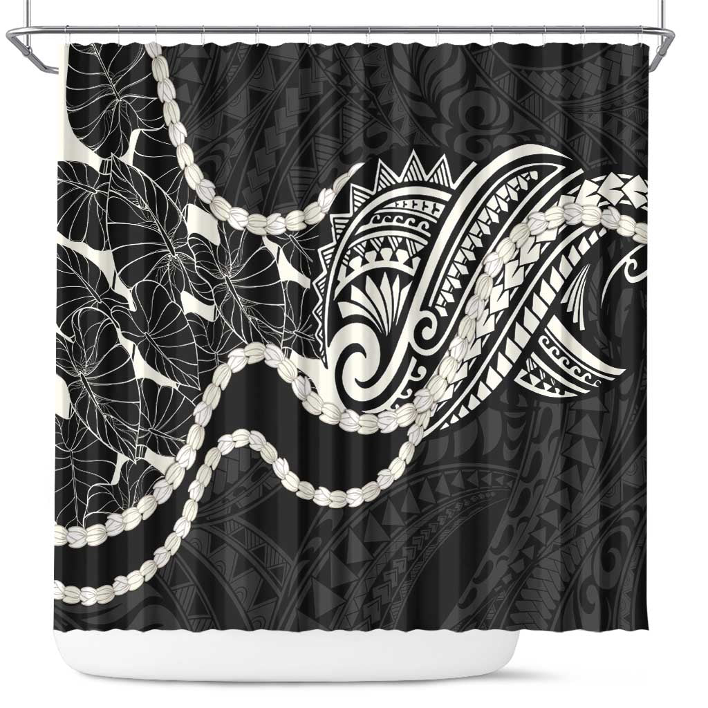 Aloha Hawaii Kalo Pikake Lei Shower Curtain Chest Tattoo Black Hawaiian Pattern LT14 Black - Polynesian Pride