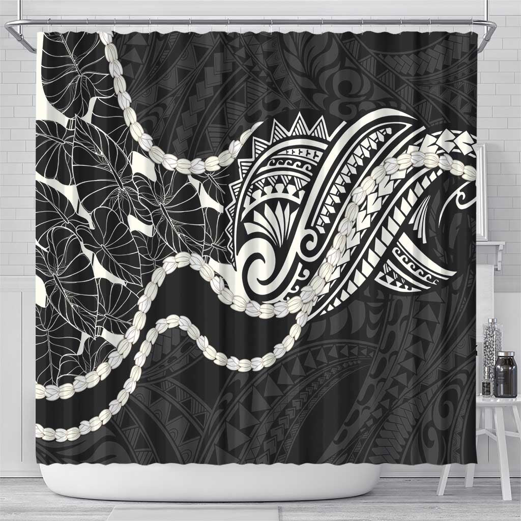 Aloha Hawaii Kalo Pikake Lei Shower Curtain Chest Tattoo Black Hawaiian Pattern LT14 - Polynesian Pride