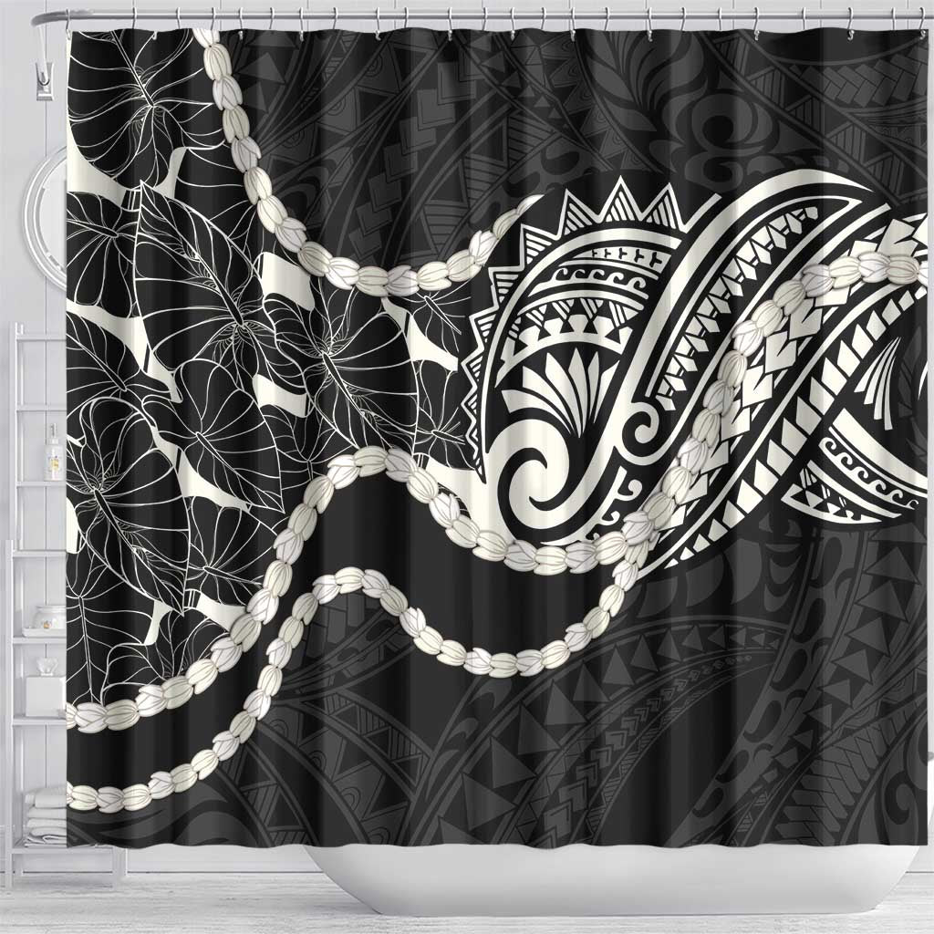 Aloha Hawaii Kalo Pikake Lei Shower Curtain Chest Tattoo Black Hawaiian Pattern LT14 - Polynesian Pride