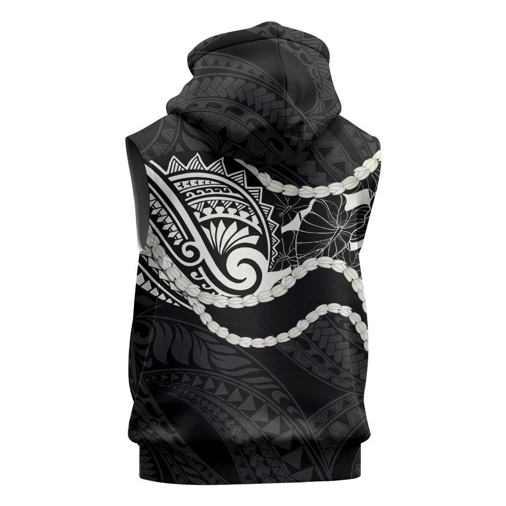 Aloha Hawaii Kalo Pikake Lei Sleeveless Hoodie Chest Tattoo Black Hawaiian Pattern LT14 - Polynesian Pride