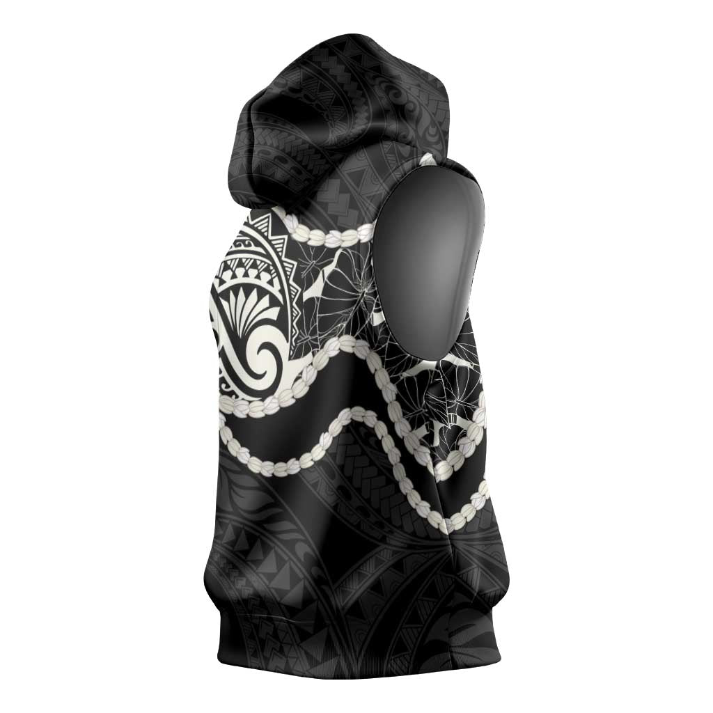 Aloha Hawaii Kalo Pikake Lei Sleeveless Hoodie Chest Tattoo Black Hawaiian Pattern LT14 - Polynesian Pride