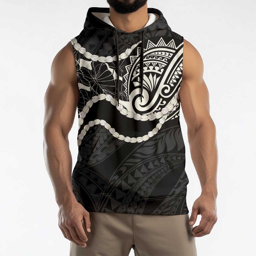 Aloha Hawaii Kalo Pikake Lei Sleeveless Hoodie Chest Tattoo Black Hawaiian Pattern LT14 - Polynesian Pride