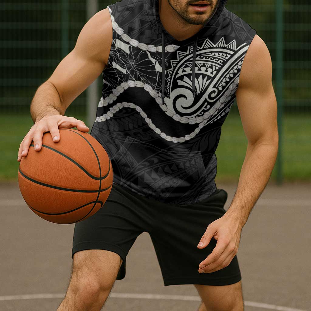 Aloha Hawaii Kalo Pikake Lei Sleeveless Hoodie Chest Tattoo Black Hawaiian Pattern LT14 - Polynesian Pride