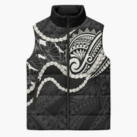 Aloha Hawaii Kalo Pikake Lei Sleeveless Puffer Jacket Chest Tattoo Black Hawaiian Pattern LT14 Unisex Black - Polynesian Pride