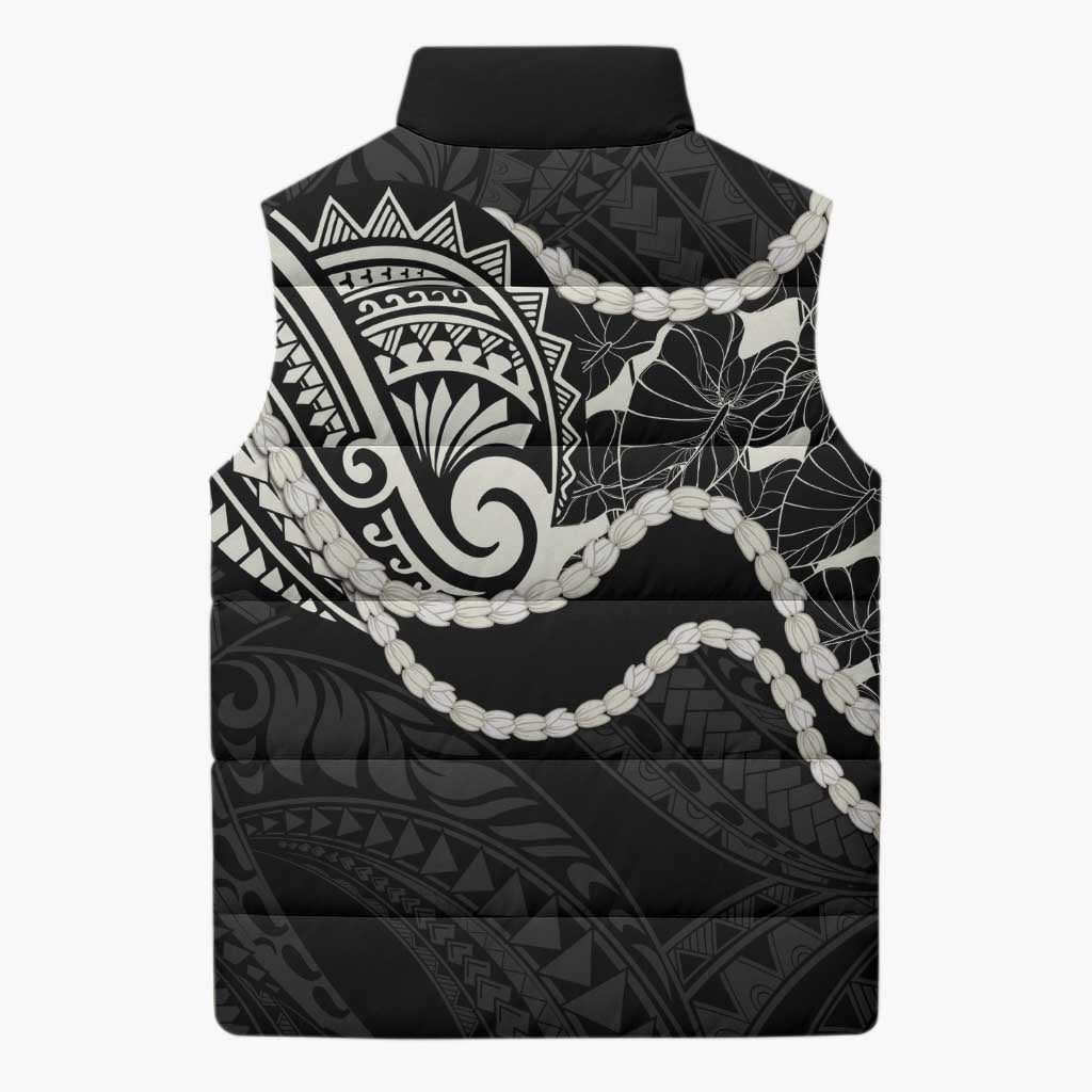 Aloha Hawaii Kalo Pikake Lei Sleeveless Puffer Jacket Chest Tattoo Black Hawaiian Pattern LT14 - Polynesian Pride