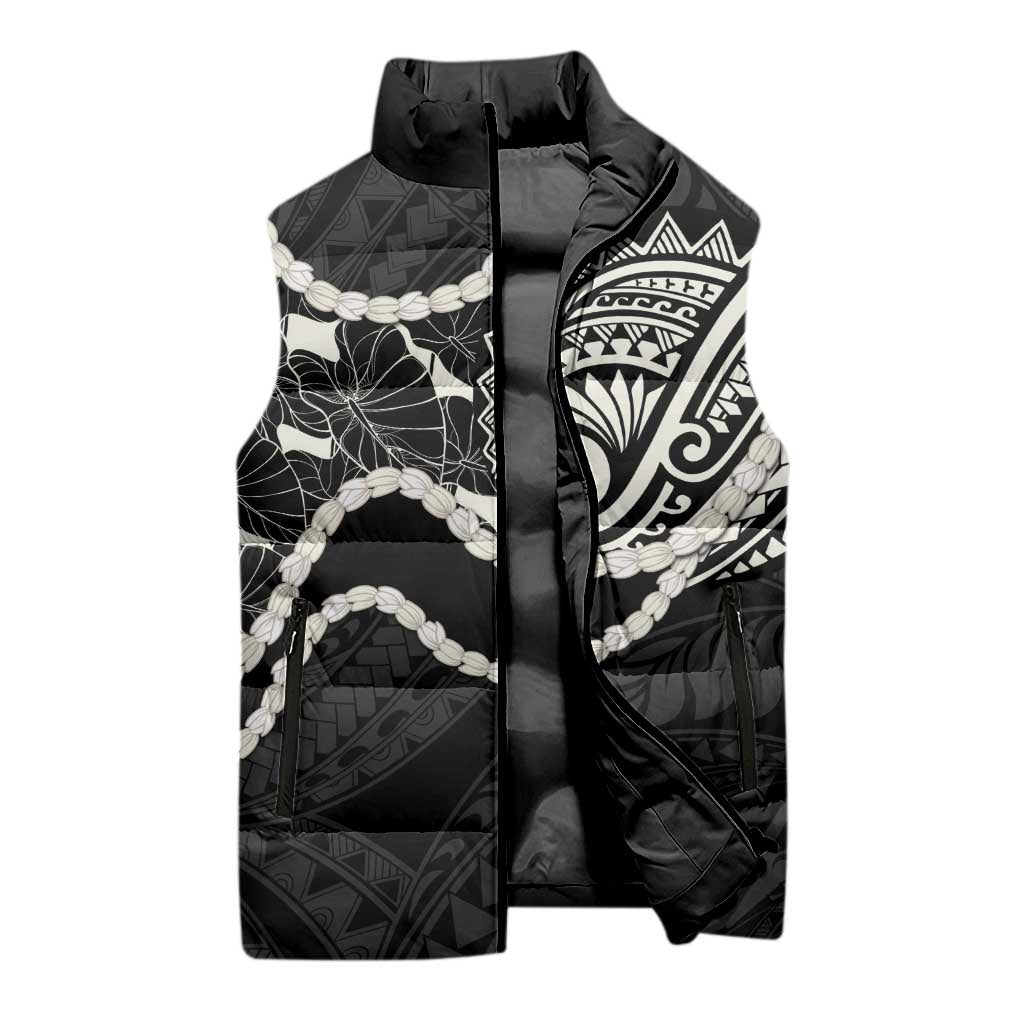 Aloha Hawaii Kalo Pikake Lei Sleeveless Puffer Jacket Chest Tattoo Black Hawaiian Pattern LT14 - Polynesian Pride