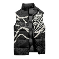 Aloha Hawaii Kalo Pikake Lei Sleeveless Puffer Jacket Chest Tattoo Black Hawaiian Pattern LT14 - Polynesian Pride