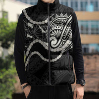 Aloha Hawaii Kalo Pikake Lei Sleeveless Puffer Jacket Chest Tattoo Black Hawaiian Pattern LT14 - Polynesian Pride