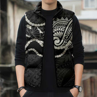 Aloha Hawaii Kalo Pikake Lei Sleeveless Puffer Jacket Chest Tattoo Black Hawaiian Pattern LT14 - Polynesian Pride