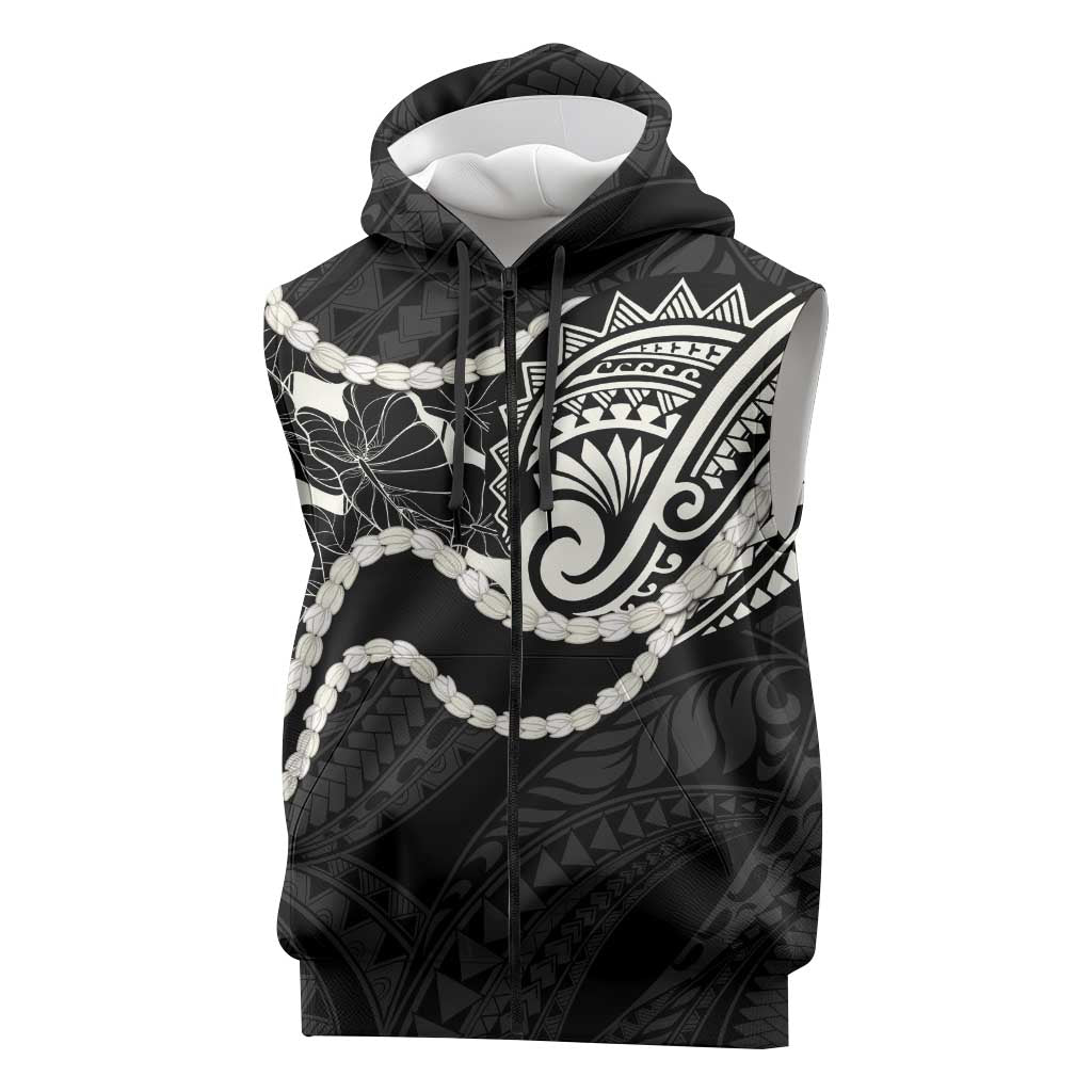 Aloha Hawaii Kalo Pikake Lei Sleeveless Zip Hoodie Chest Tattoo Black Hawaiian Pattern LT14 Black - Polynesian Pride