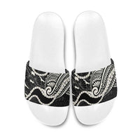 Aloha Hawaii Kalo Pikake Lei Slide Sandals Chest Tattoo Black Hawaiian Pattern LT14 Black - Polynesian Pride