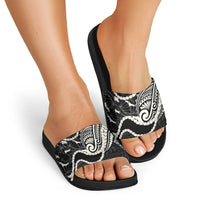 Aloha Hawaii Kalo Pikake Lei Slide Sandals Chest Tattoo Black Hawaiian Pattern LT14 - Polynesian Pride