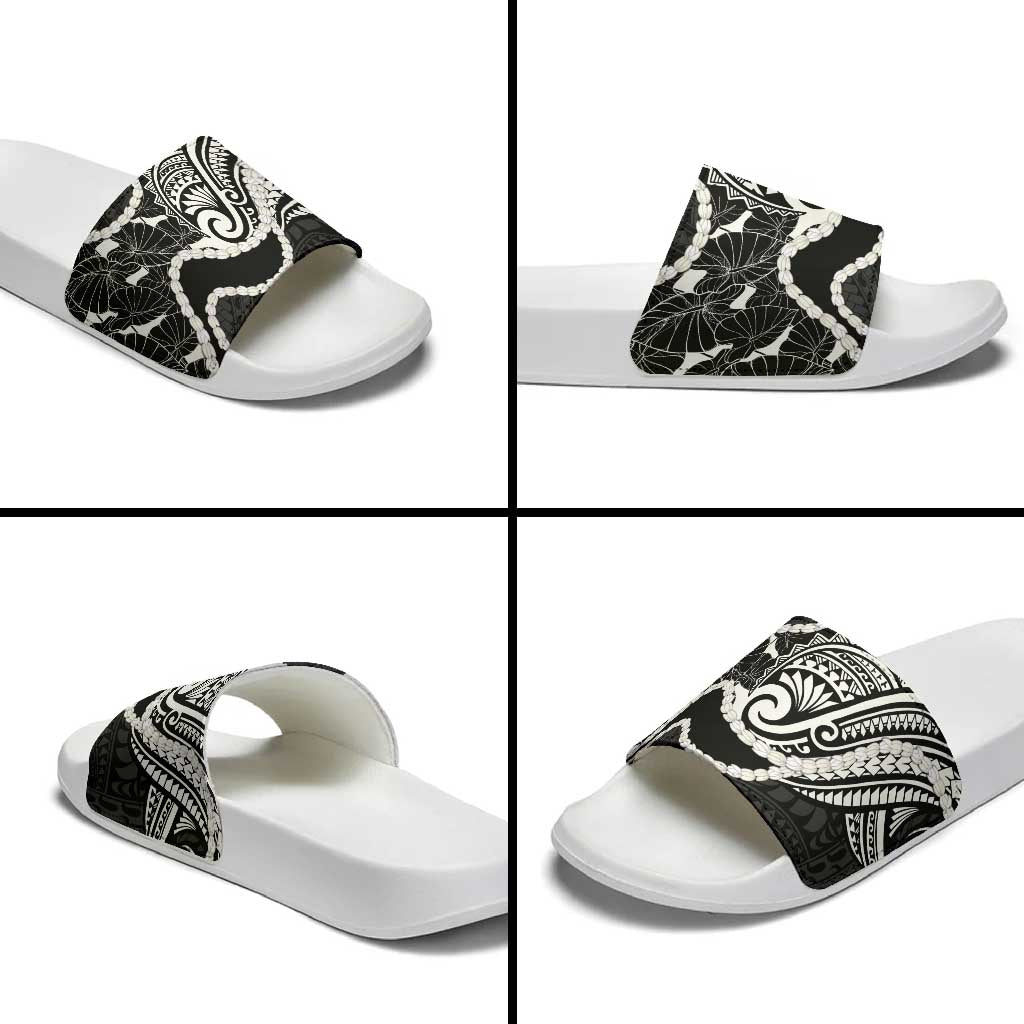 Aloha Hawaii Kalo Pikake Lei Slide Sandals Chest Tattoo Black Hawaiian Pattern LT14 - Polynesian Pride