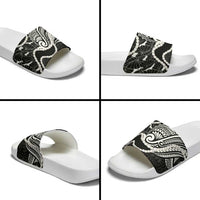 Aloha Hawaii Kalo Pikake Lei Slide Sandals Chest Tattoo Black Hawaiian Pattern LT14 - Polynesian Pride
