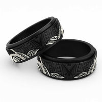 Aloha Hawaii Kalo Pikake Lei Spinner Ring Chest Tattoo Black Hawaiian Pattern LT14 Black Black - Polynesian Pride