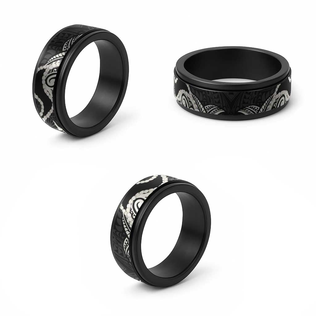 Aloha Hawaii Kalo Pikake Lei Spinner Ring Chest Tattoo Black Hawaiian Pattern LT14 - Polynesian Pride