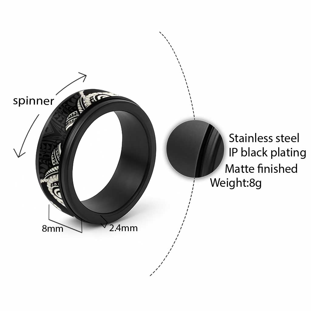 Aloha Hawaii Kalo Pikake Lei Spinner Ring Chest Tattoo Black Hawaiian Pattern LT14 - Polynesian Pride