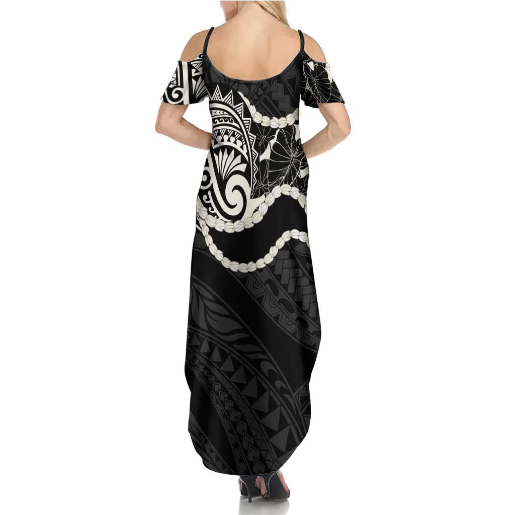 Aloha Hawaii Kalo Pikake Lei Summer Maxi Dress Chest Tattoo Black Hawaiian Pattern LT14 - Polynesian Pride