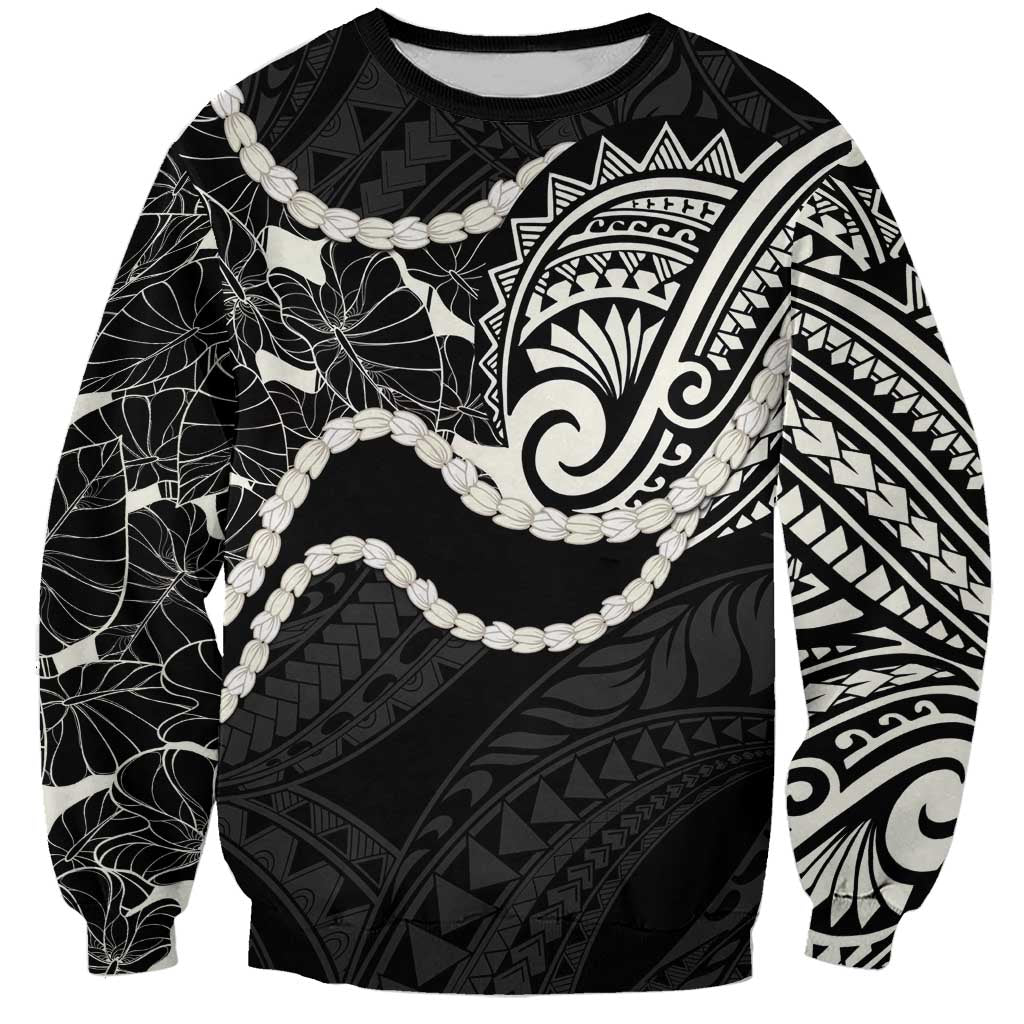 Aloha Hawaii Kalo Pikake Lei Sweatshirt Chest Tattoo Black Hawaiian Pattern
