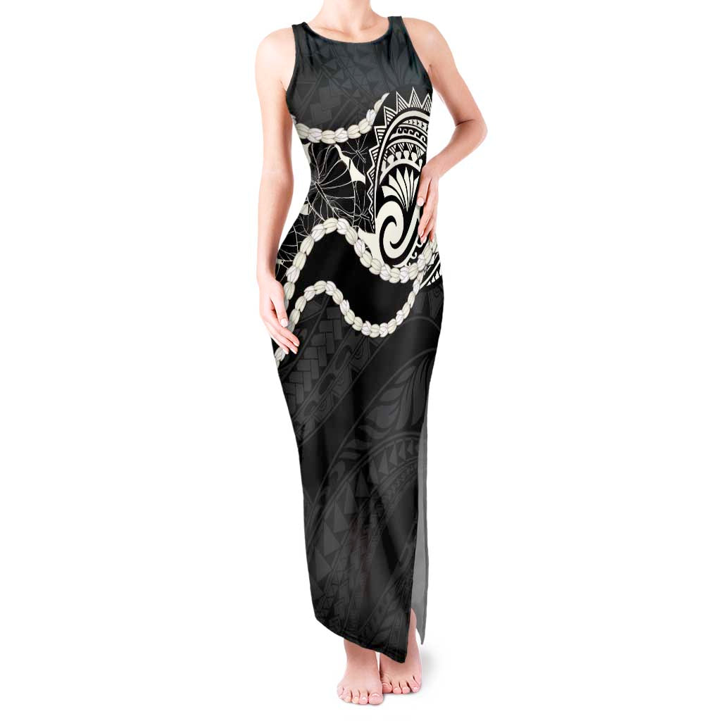 Aloha Hawaii Kalo Pikake Lei Tank Maxi Dress Chest Tattoo Black Hawaiian Pattern LT14 Women Black - Polynesian Pride