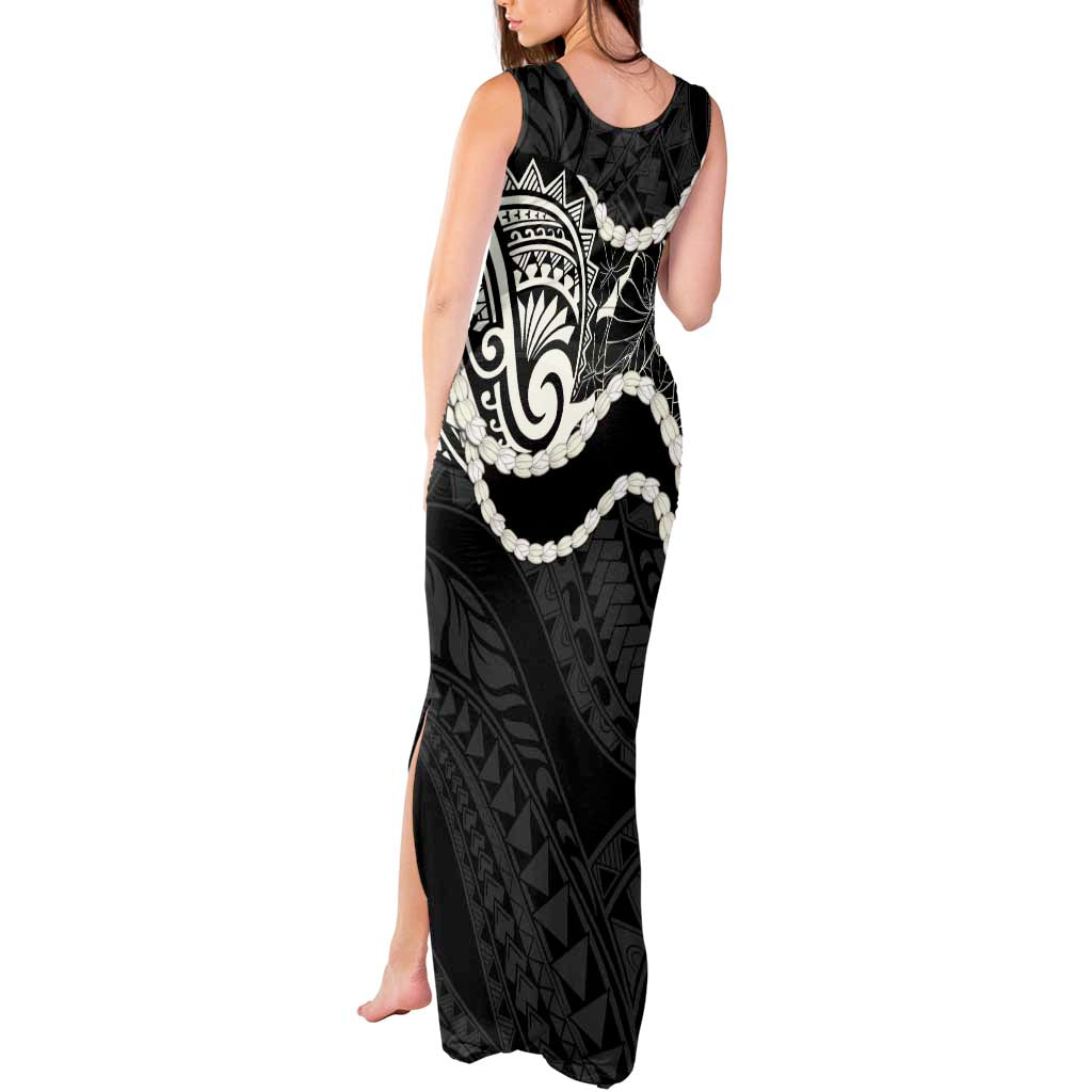 Aloha Hawaii Kalo Pikake Lei Tank Maxi Dress Chest Tattoo Black Hawaiian Pattern LT14 - Polynesian Pride