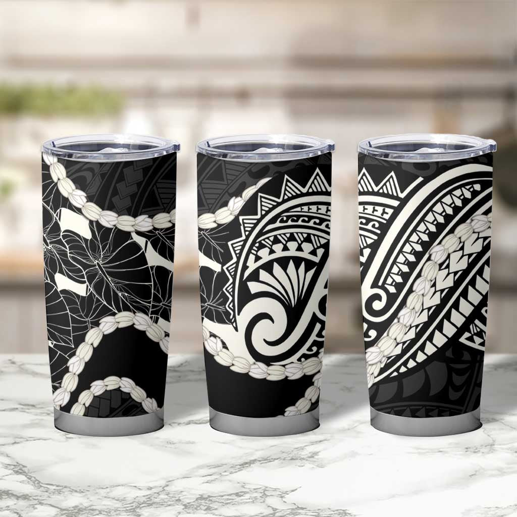Aloha Hawaii Kalo Pikake Lei Tumbler Cup Chest Tattoo Black Hawaiian Pattern LT14 - Polynesian Pride