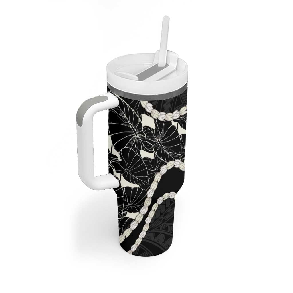 Aloha Hawaii Kalo Pikake Lei Tumbler With Handle Chest Tattoo Black Hawaiian Pattern LT14 - Polynesian Pride