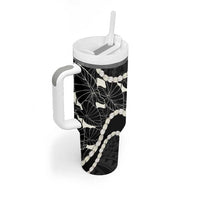 Aloha Hawaii Kalo Pikake Lei Tumbler With Handle Chest Tattoo Black Hawaiian Pattern LT14 - Polynesian Pride