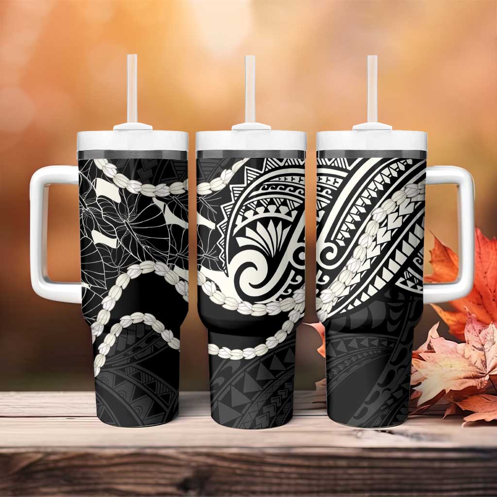 Aloha Hawaii Kalo Pikake Lei Tumbler With Handle Chest Tattoo Black Hawaiian Pattern LT14 - Polynesian Pride