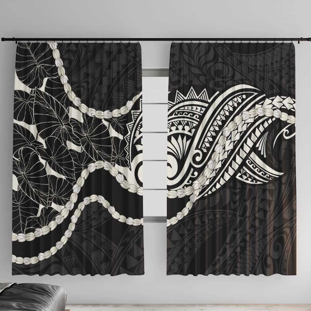 Aloha Hawaii Kalo Pikake Lei Window Curtain Chest Tattoo Black Hawaiian Pattern LT14 With Hooks Black - Polynesian Pride