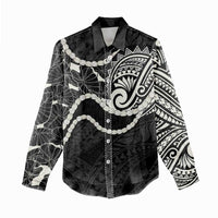 Aloha Hawaii Kalo Pikake Lei Women Casual Shirt Chest Tattoo Black Hawaiian Pattern LT14 - Polynesian Pride