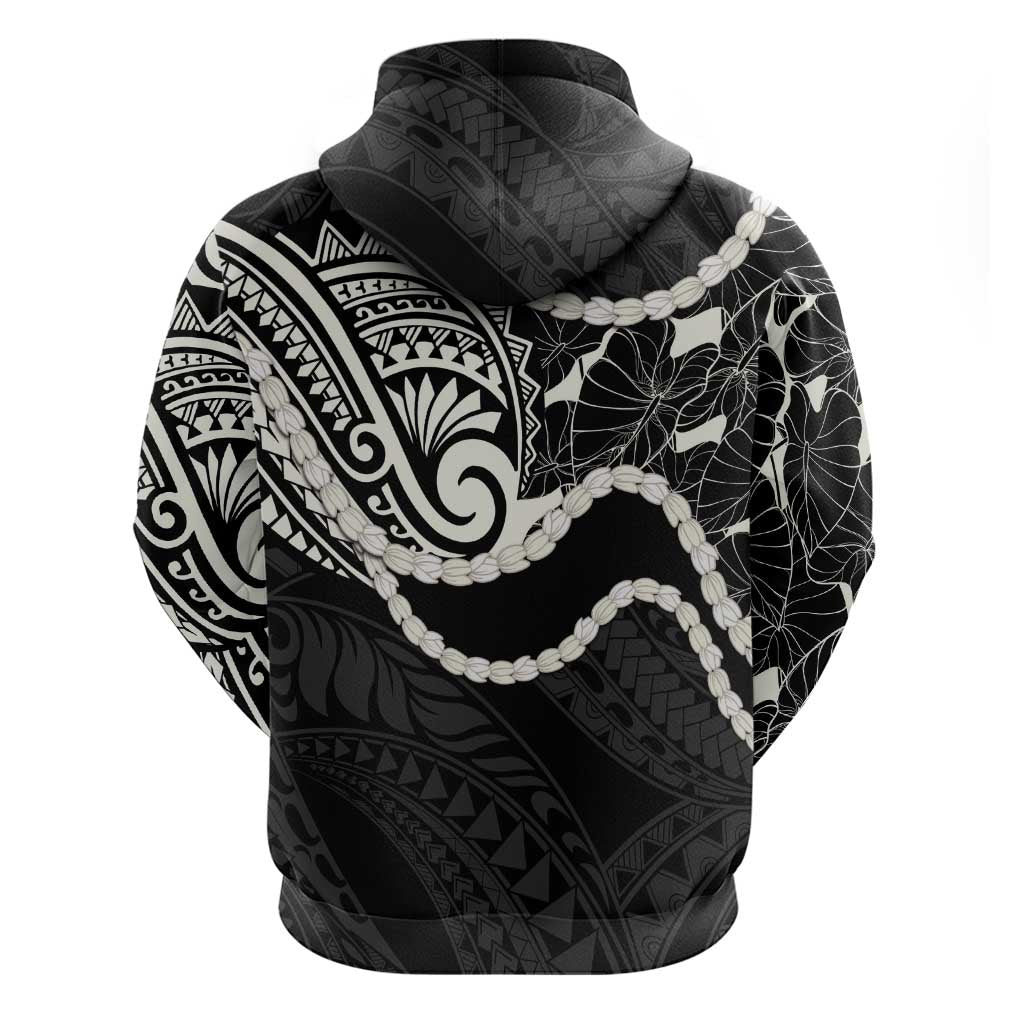 Aloha Hawaii Kalo Pikake Lei Zip Hoodie Chest Tattoo Black Hawaiian Pattern LT14 - Polynesian Pride