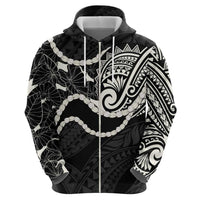 Aloha Hawaii Kalo Pikake Lei Zip Hoodie Chest Tattoo Black Hawaiian Pattern LT14 - Polynesian Pride