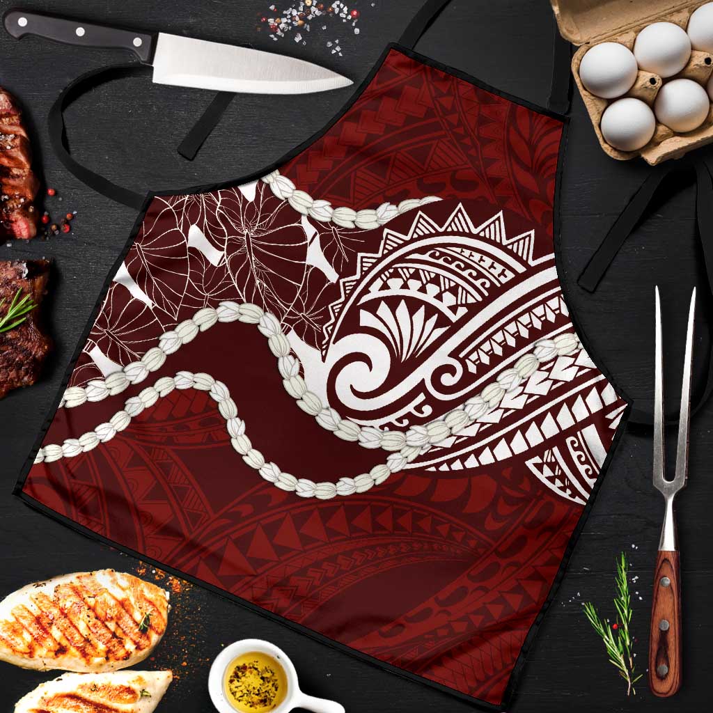 Aloha Hawaii Kalo Pikake Lei Apron Chest Tattoo Oxblood Hawaiian Pattern LT14 Oxblood - Polynesian Pride