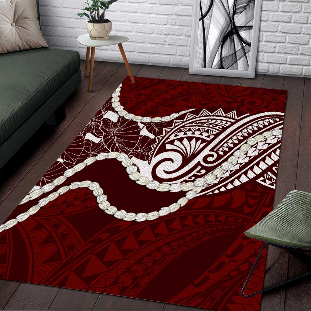 Aloha Hawaii Kalo Pikake Lei Area Rug Chest Tattoo Oxblood Hawaiian Pattern LT14 Oxblood - Polynesian Pride