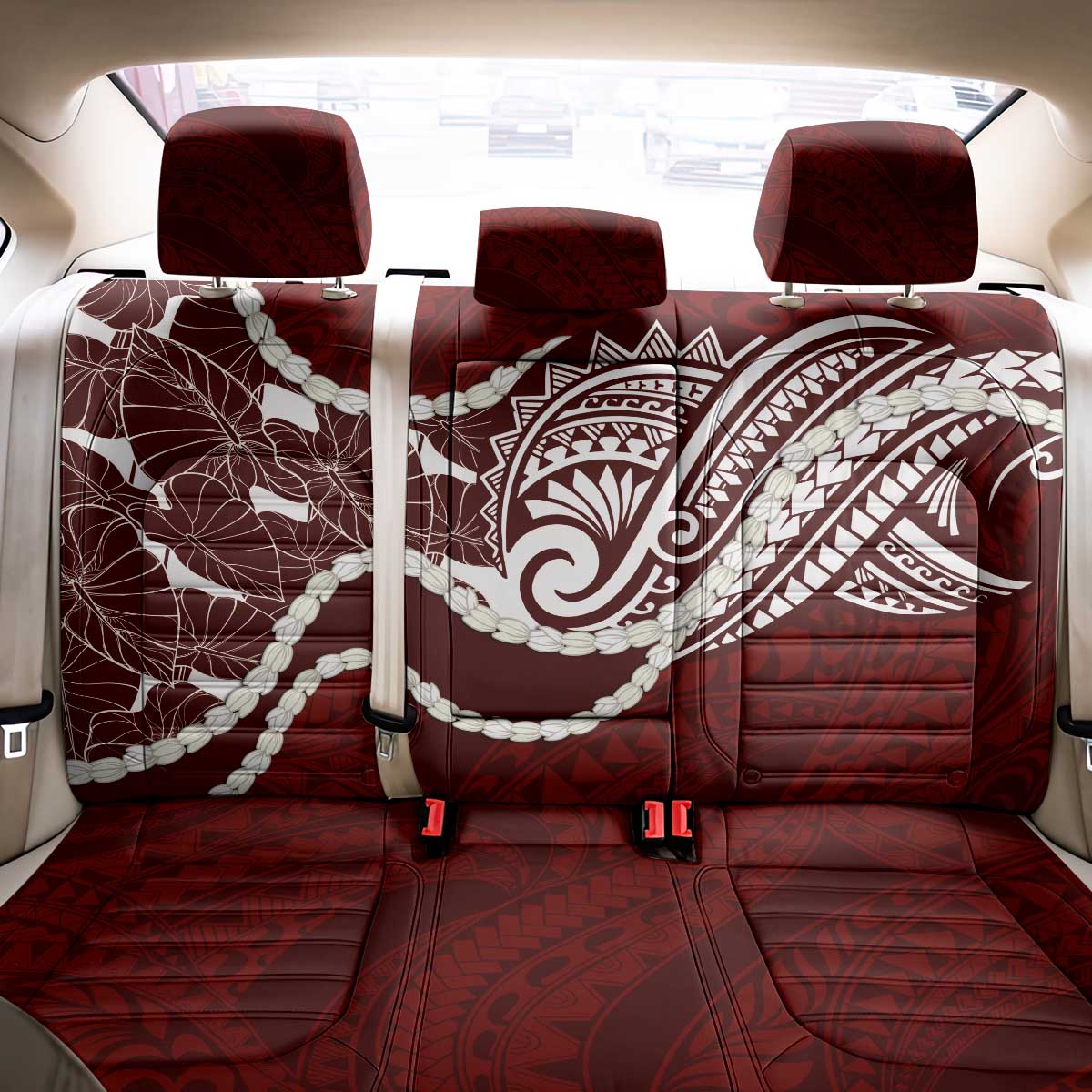 Aloha Hawaii Kalo Pikake Lei Back Car Seat Cover Chest Tattoo Oxblood Hawaiian Pattern LT14 - Polynesian Pride
