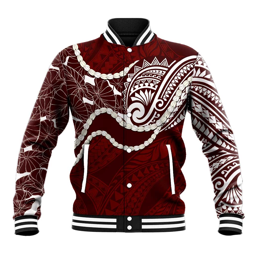 Aloha Hawaii Kalo Pikake Lei Baseball Jacket Chest Tattoo Oxblood Hawaiian Pattern LT14 Unisex Oxblood - Polynesian Pride