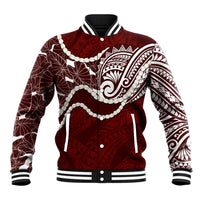 Aloha Hawaii Kalo Pikake Lei Baseball Jacket Chest Tattoo Oxblood Hawaiian Pattern LT14 Unisex Oxblood - Polynesian Pride