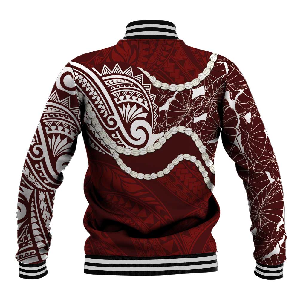 Aloha Hawaii Kalo Pikake Lei Baseball Jacket Chest Tattoo Oxblood Hawaiian Pattern LT14 - Polynesian Pride