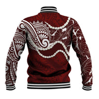 Aloha Hawaii Kalo Pikake Lei Baseball Jacket Chest Tattoo Oxblood Hawaiian Pattern LT14 - Polynesian Pride