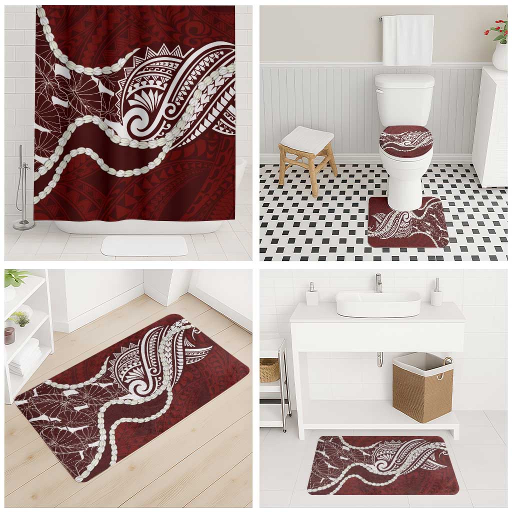 Aloha Hawaii Kalo Pikake Lei Bathroom Set Chest Tattoo Oxblood Hawaiian Pattern LT14 - Polynesian Pride