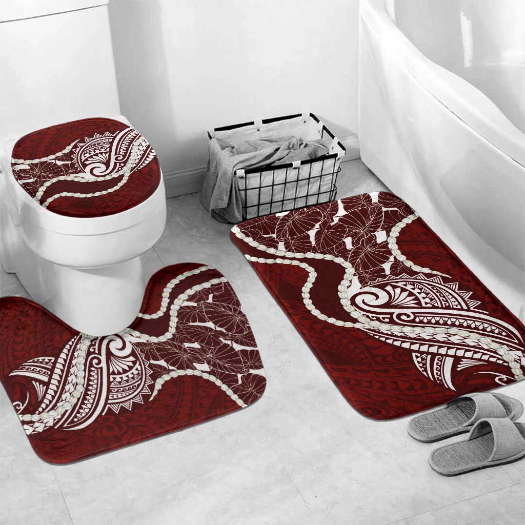 Aloha Hawaii Kalo Pikake Lei Bathroom Set Chest Tattoo Oxblood Hawaiian Pattern LT14 Mat Set Only (3 pcs) One Size Oxblood - Polynesian Pride