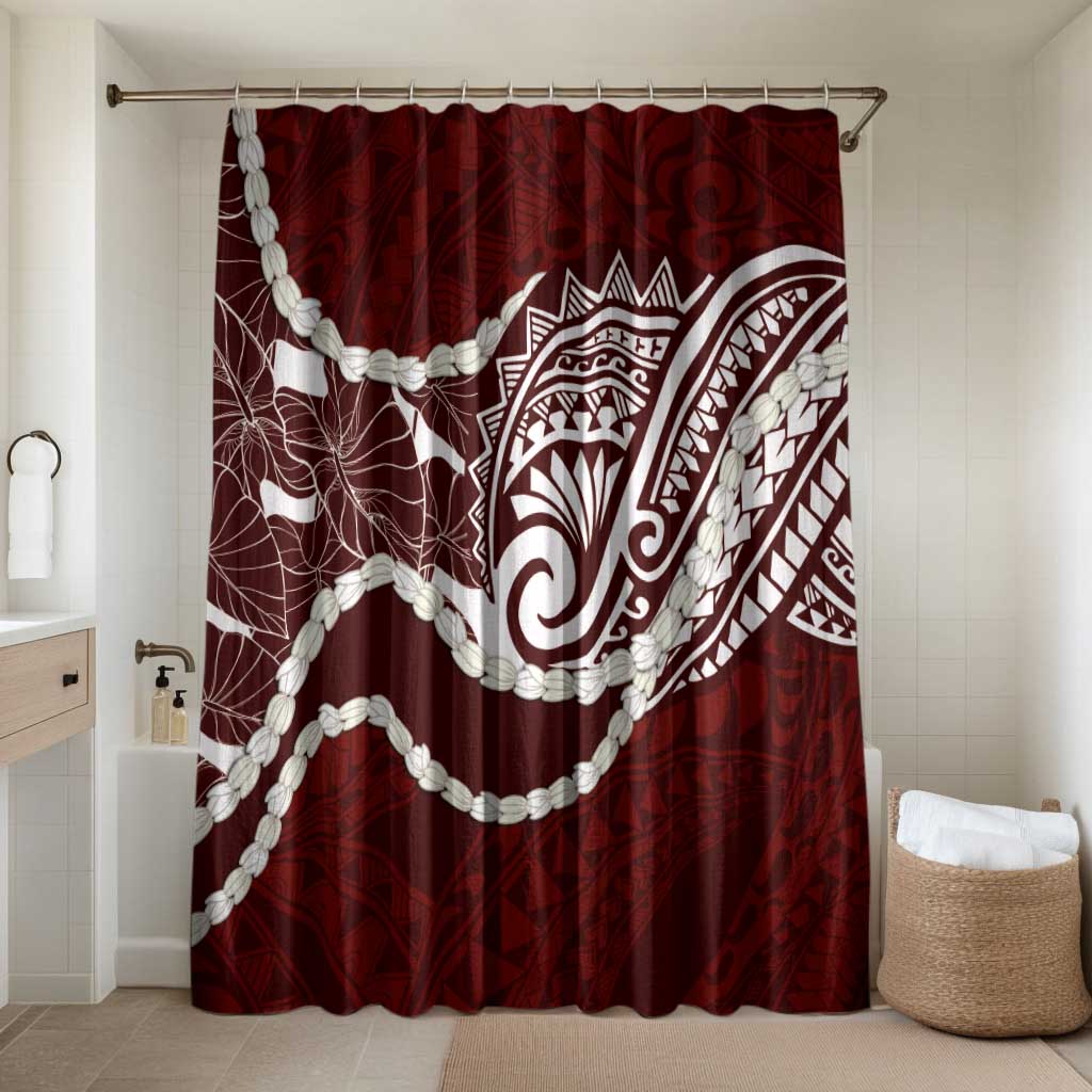 Aloha Hawaii Kalo Pikake Lei Bathroom Set Chest Tattoo Oxblood Hawaiian Pattern LT14 Shower Curtain Only Oxblood - Polynesian Pride